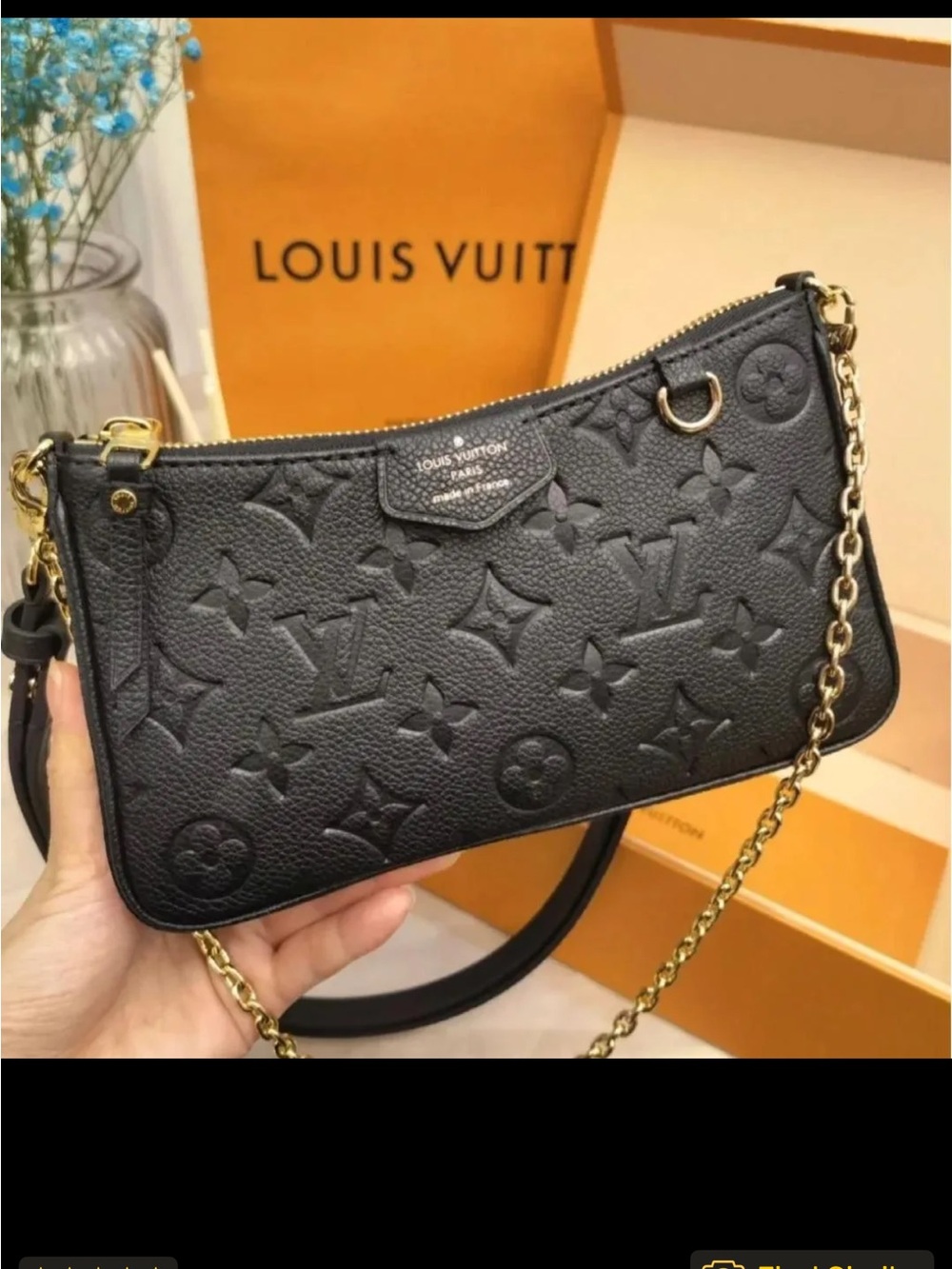 LV Black Embossed Monogram Crossbody with Gold Chain Strap